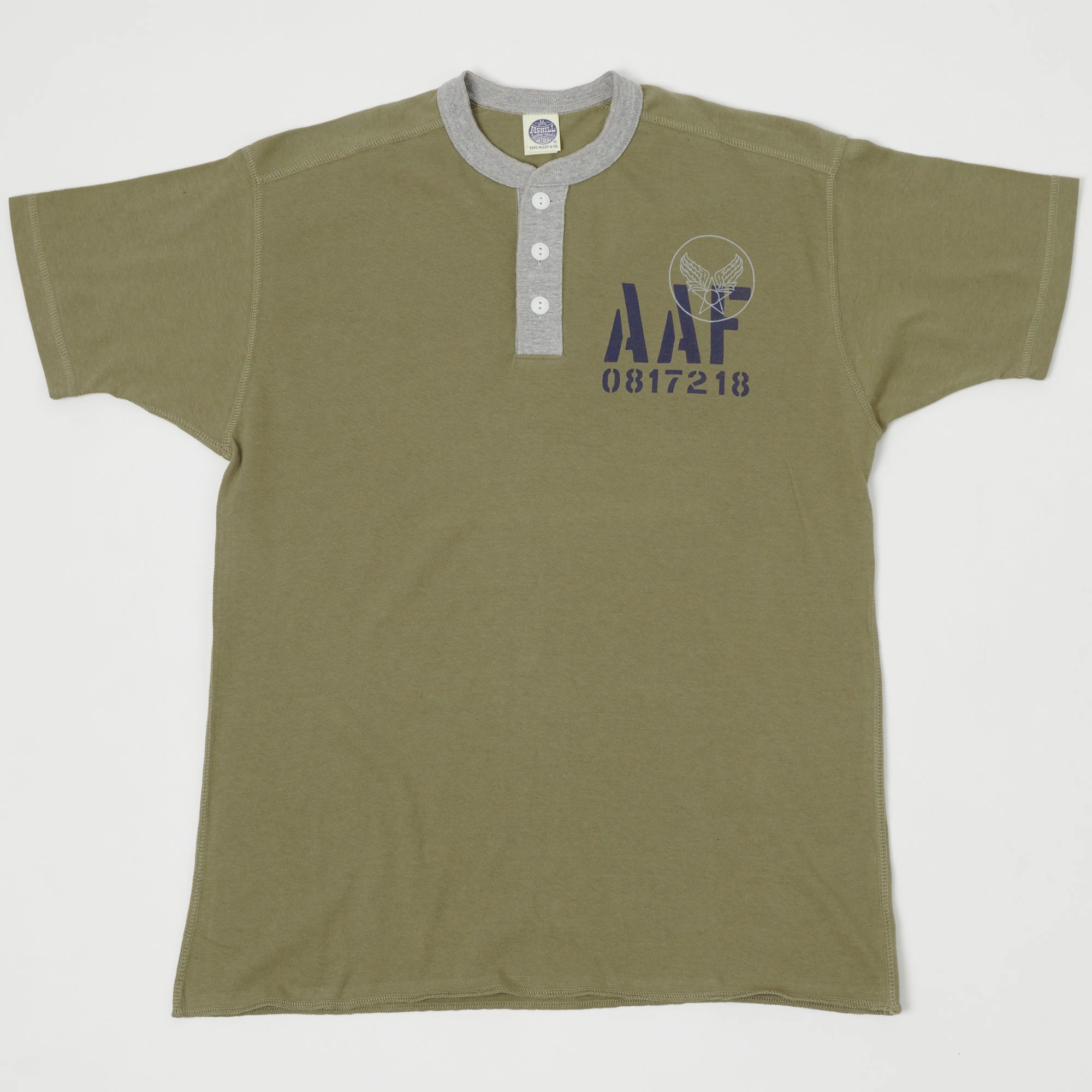 TOYS McCOY 'AAF' Military Union Henley - Army/Grey Spandex Enhanced Elasticity