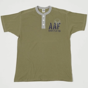 TOYS McCOY 'AAF' Military Union Henley - Army/Grey Spandex Enhanced Elasticity