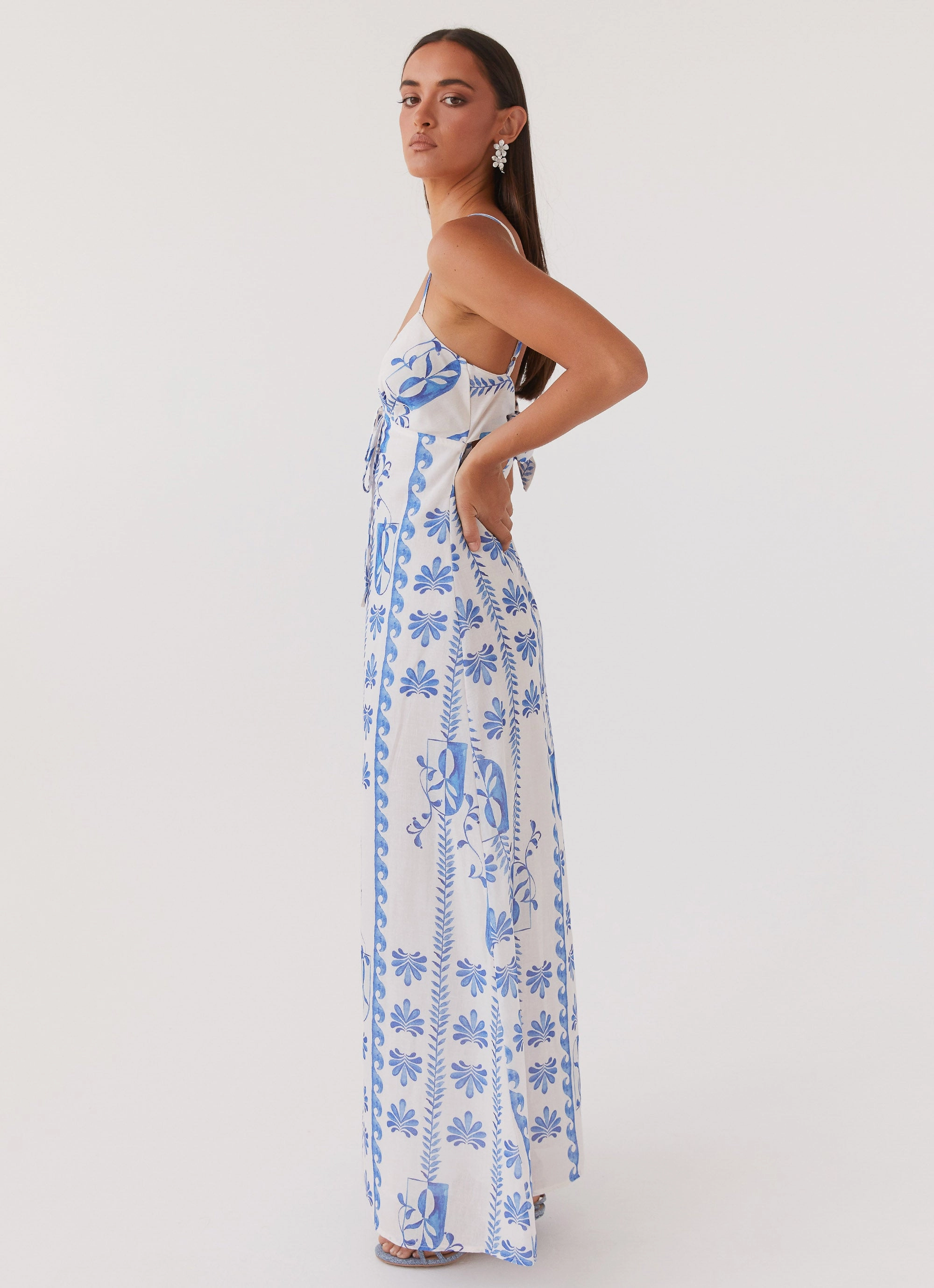 Flora Linen Maxi Dress - Floral Wave Trendy Vibe Soft Lines