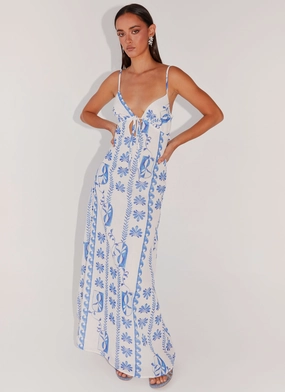 Flora Linen Maxi Dress - Floral Wave Casual Layers Lightweight Piece