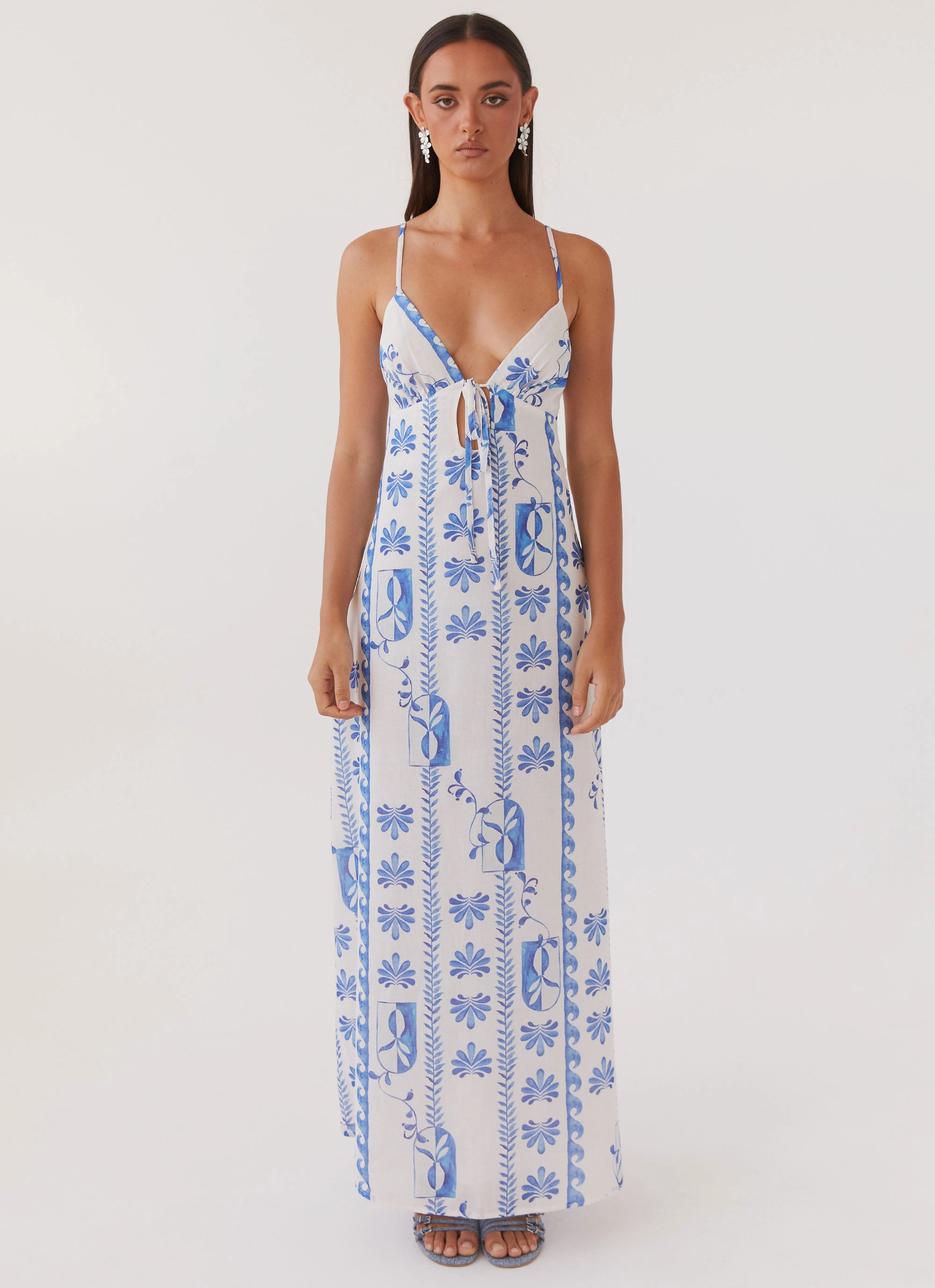 Flora Linen Maxi Dress - Floral Wave Cool Form