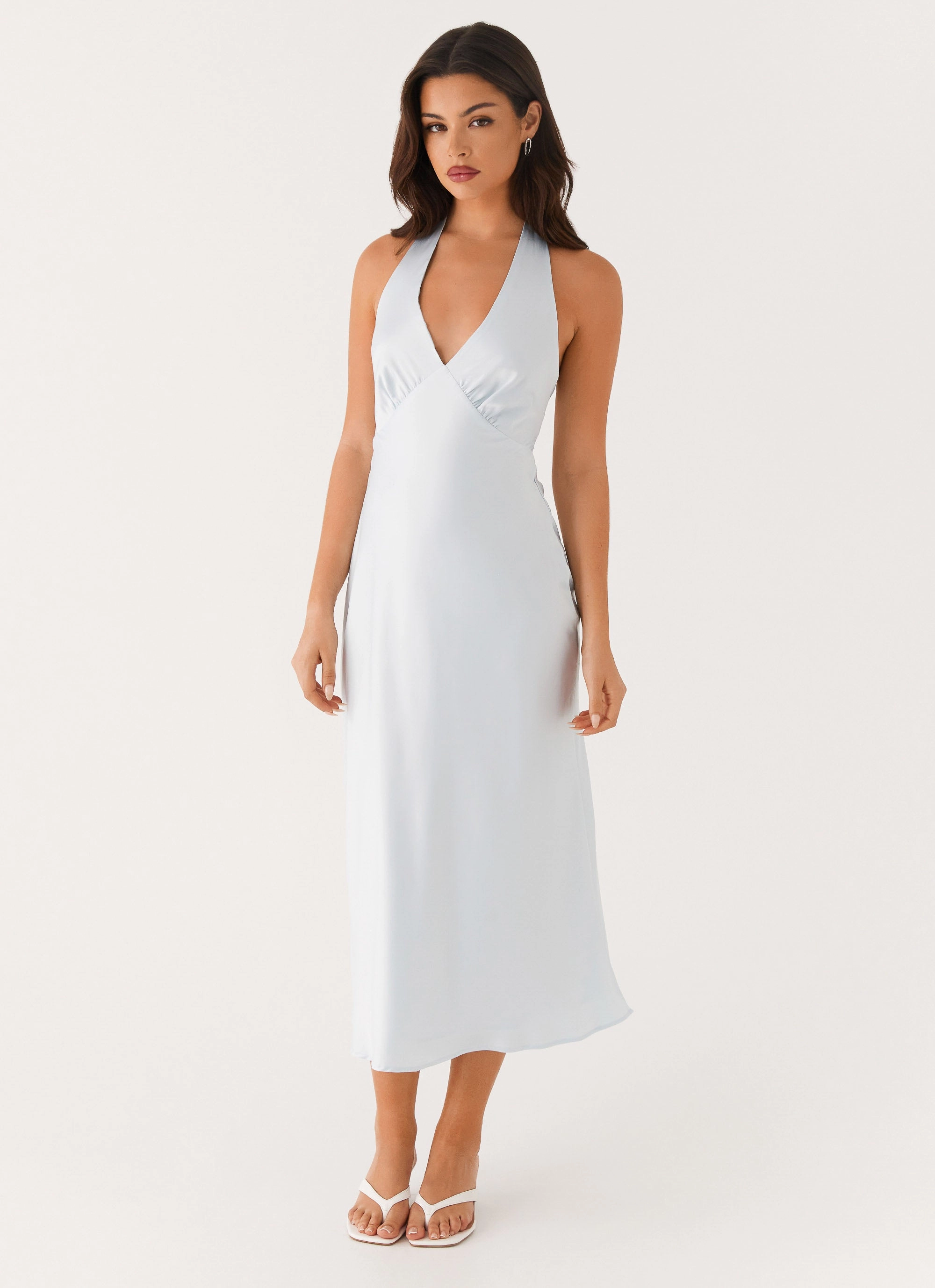 Grass Soft Sophisticated Style Heavy Hearted Midi Dress - Blue