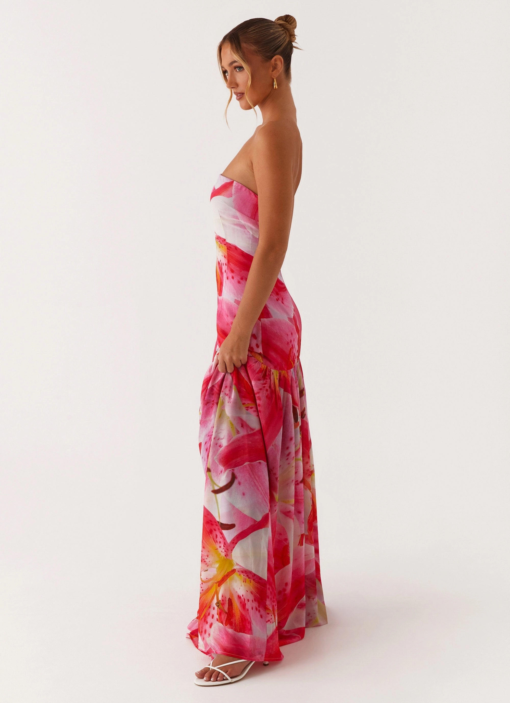 Elegant Line Eden Strapless Maxi Dress - White Pink Lilly