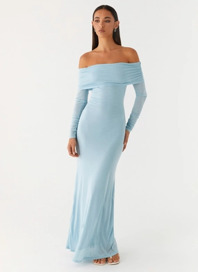 Flow Sleeve Cocoa Long Sleeve Maxi Dress - Blue