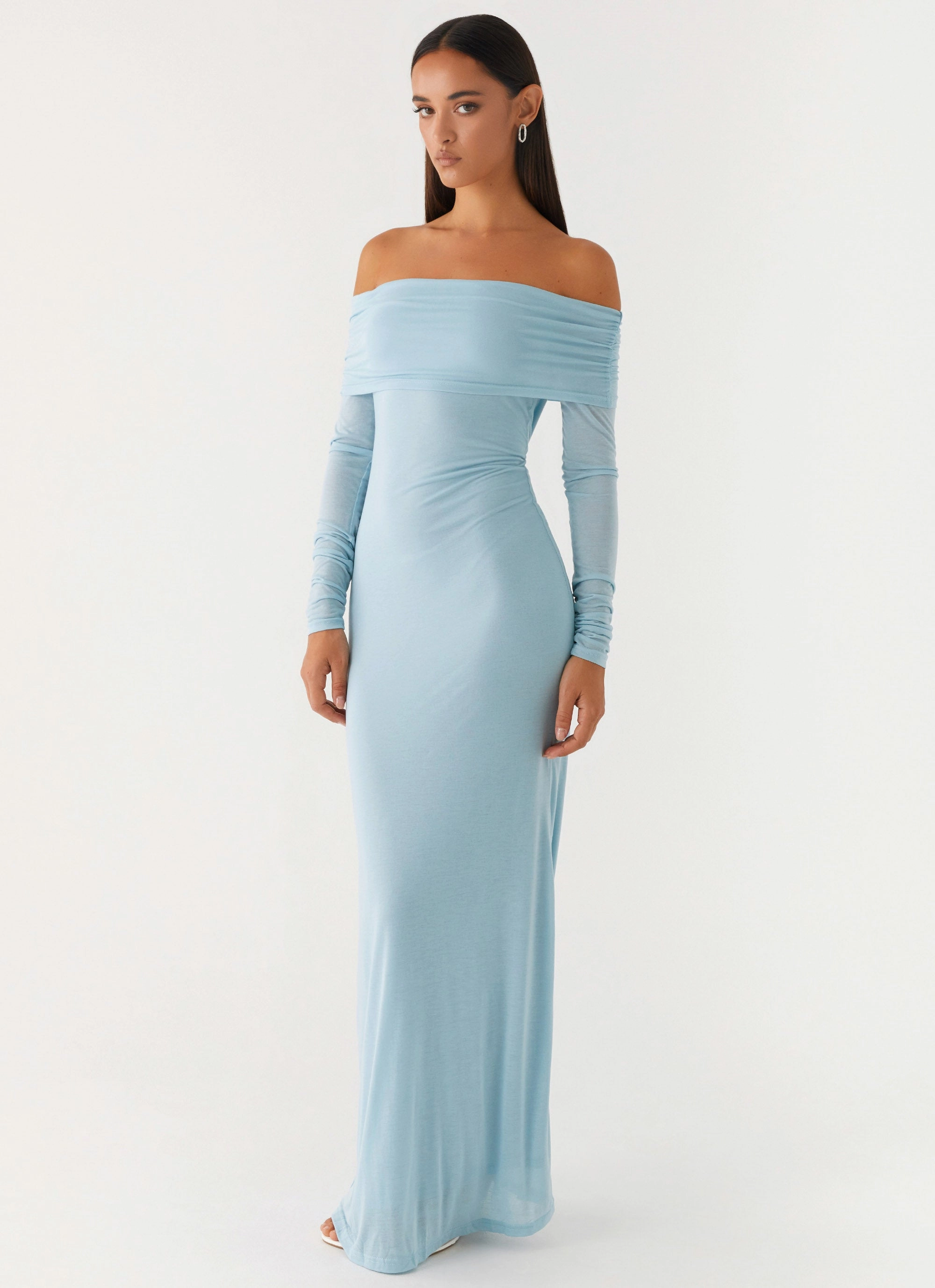 Sleek Comfort Cocoa Long Sleeve Maxi Dress - Blue