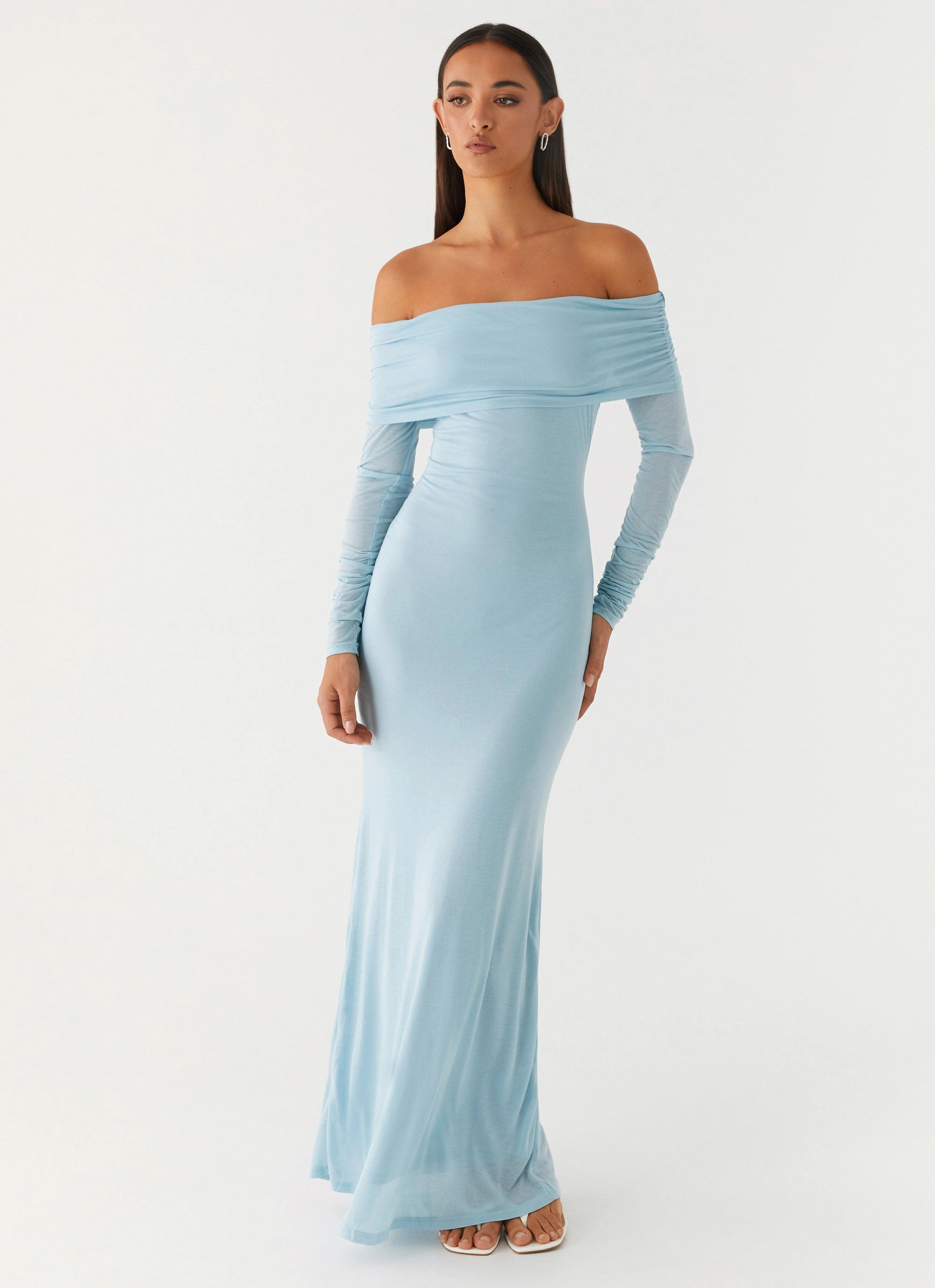 Flow Sleeve Cocoa Long Sleeve Maxi Dress - Blue