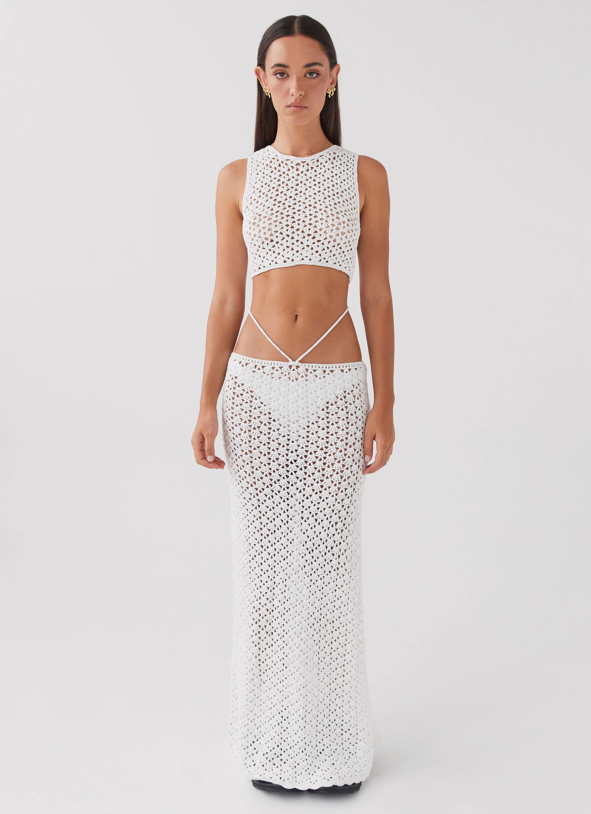 Mabel Bay Crochet Tank Top - White Statement-Buttons MultiPurposePockets