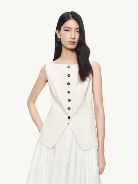 Sleeveless Boat Neck Top Chambray Fabric Holiday Style