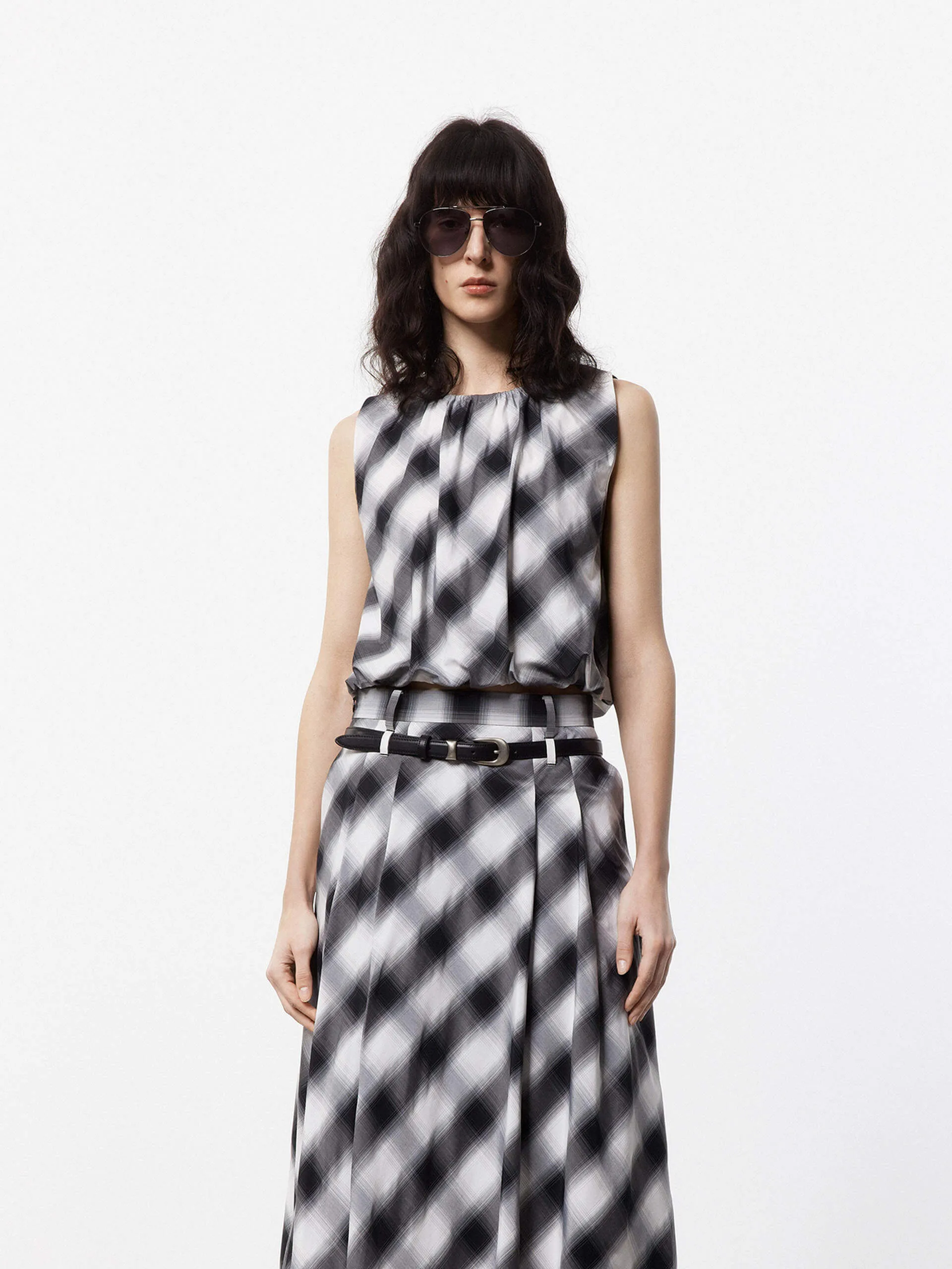 Versatile Layering Piece Cocktail Event Sleeveless Checkered Top