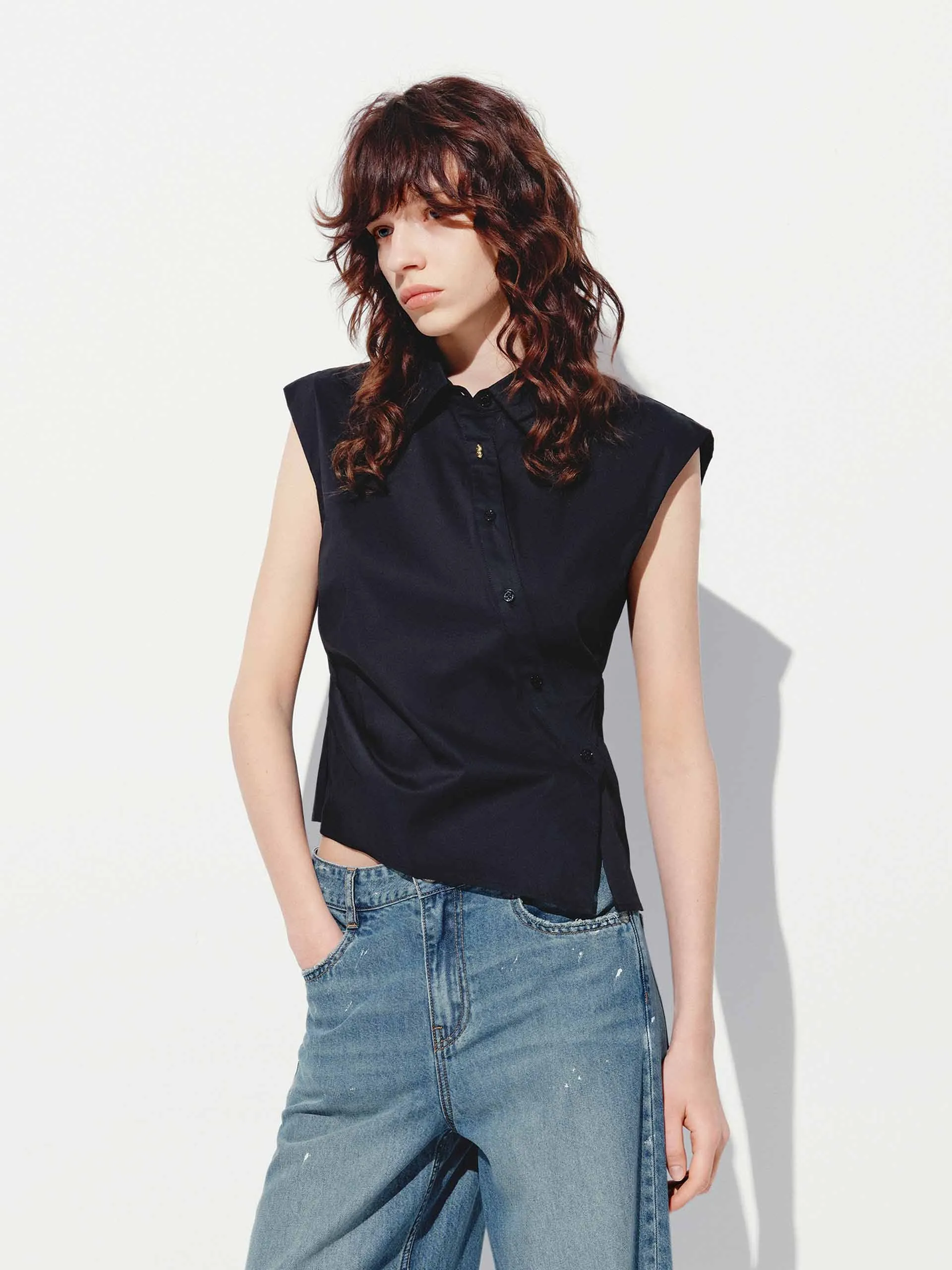 Sleeveless Slanted Placket Blouse Festival Outfit Vibrant Hue