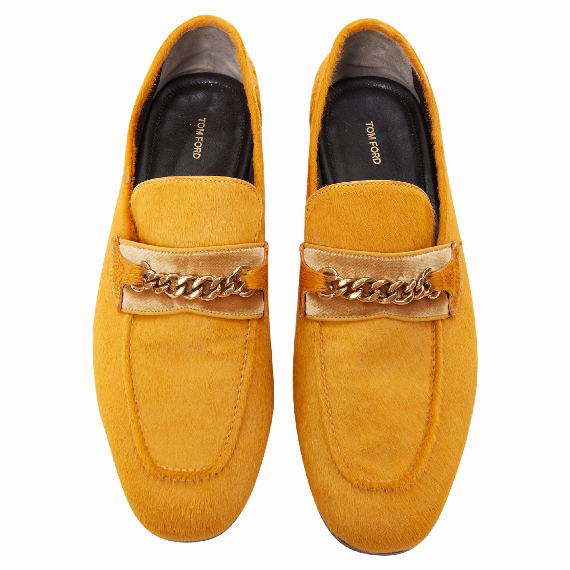 Office Casual Leather Shoes Tom Ford mustard yellow calf hair g chain velvet moccasin loafers