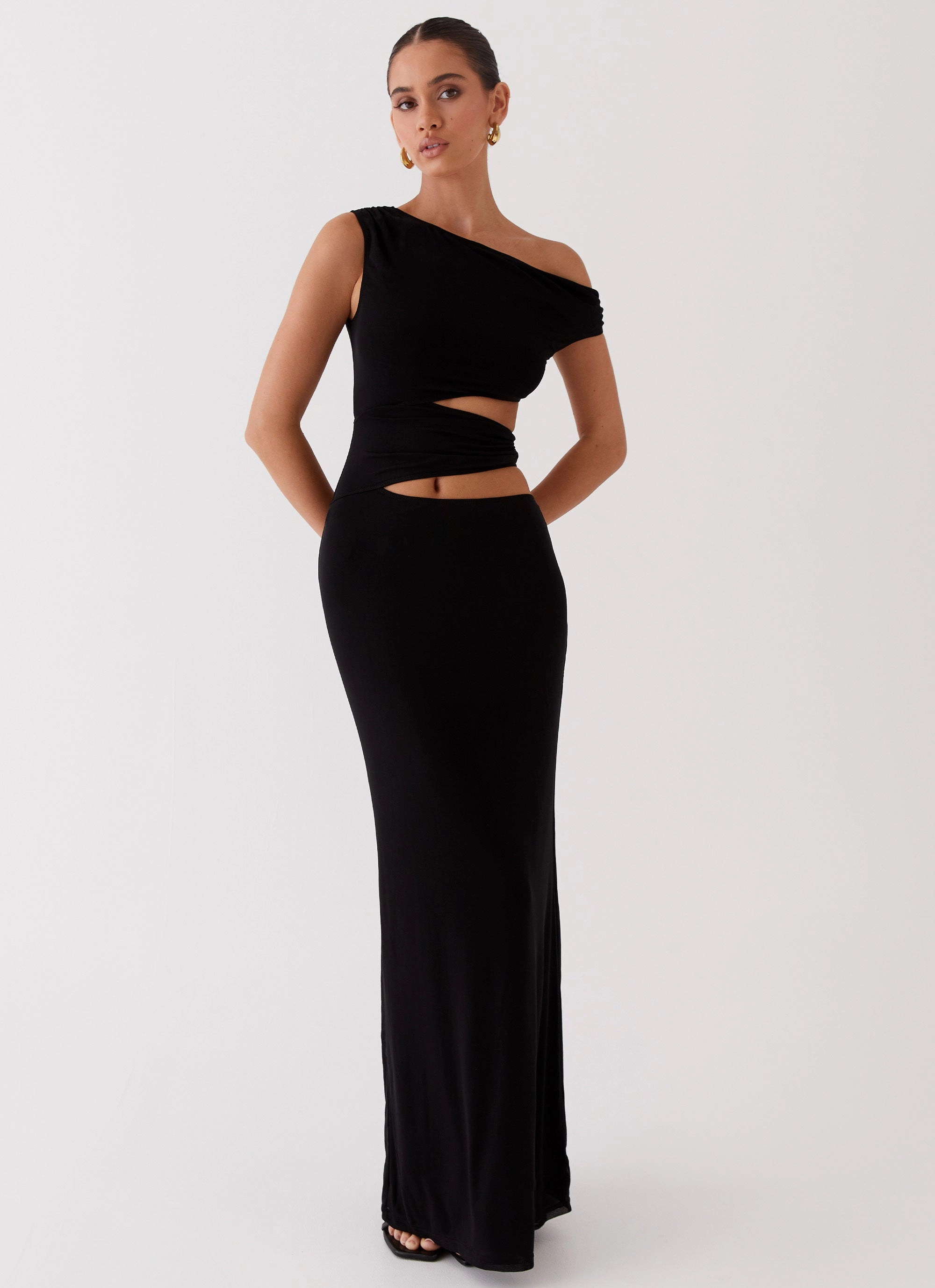 Margot One Shoulder Maxi Dress - Black Balanced Tones