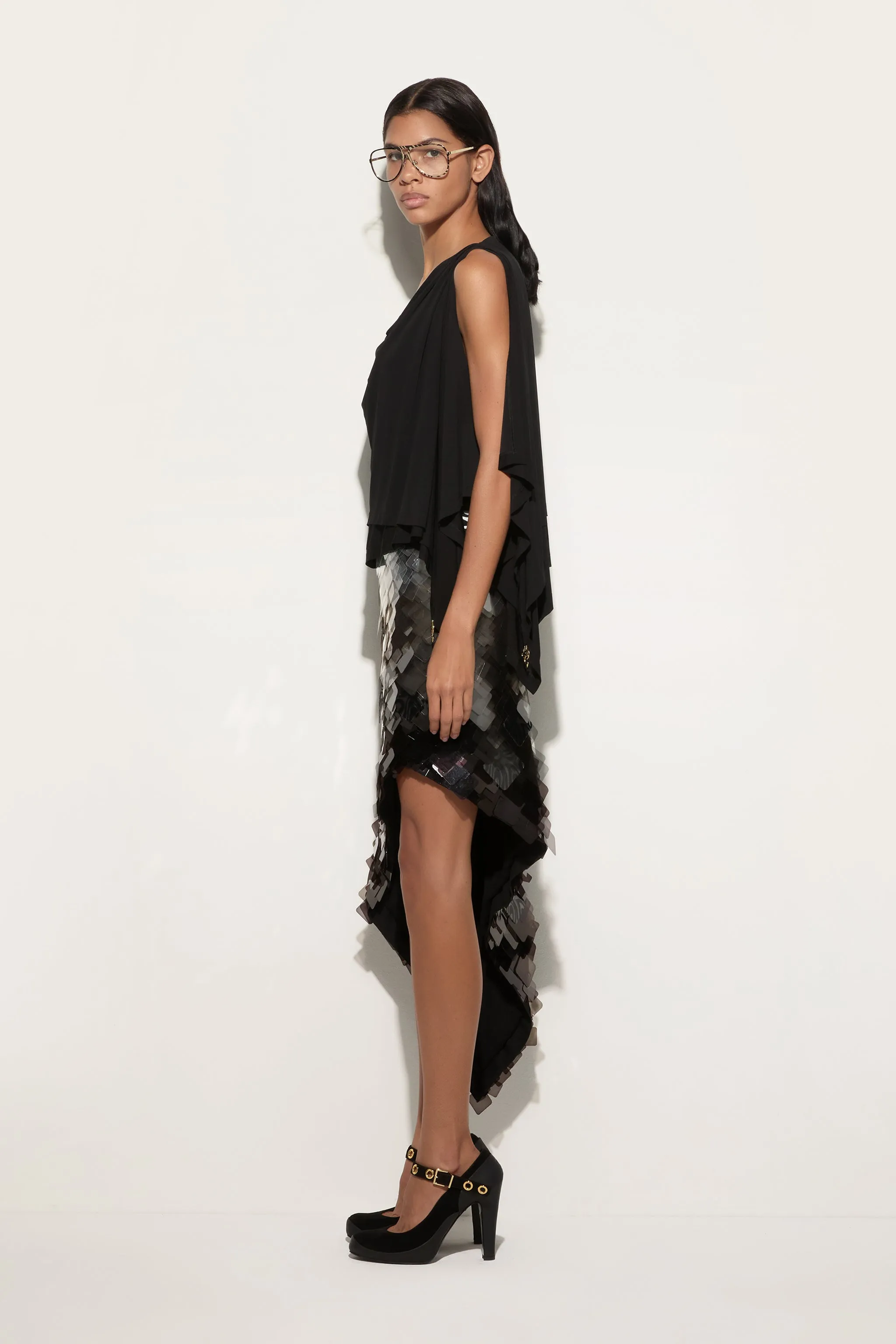 Button Down Design Draped Sleeves Top