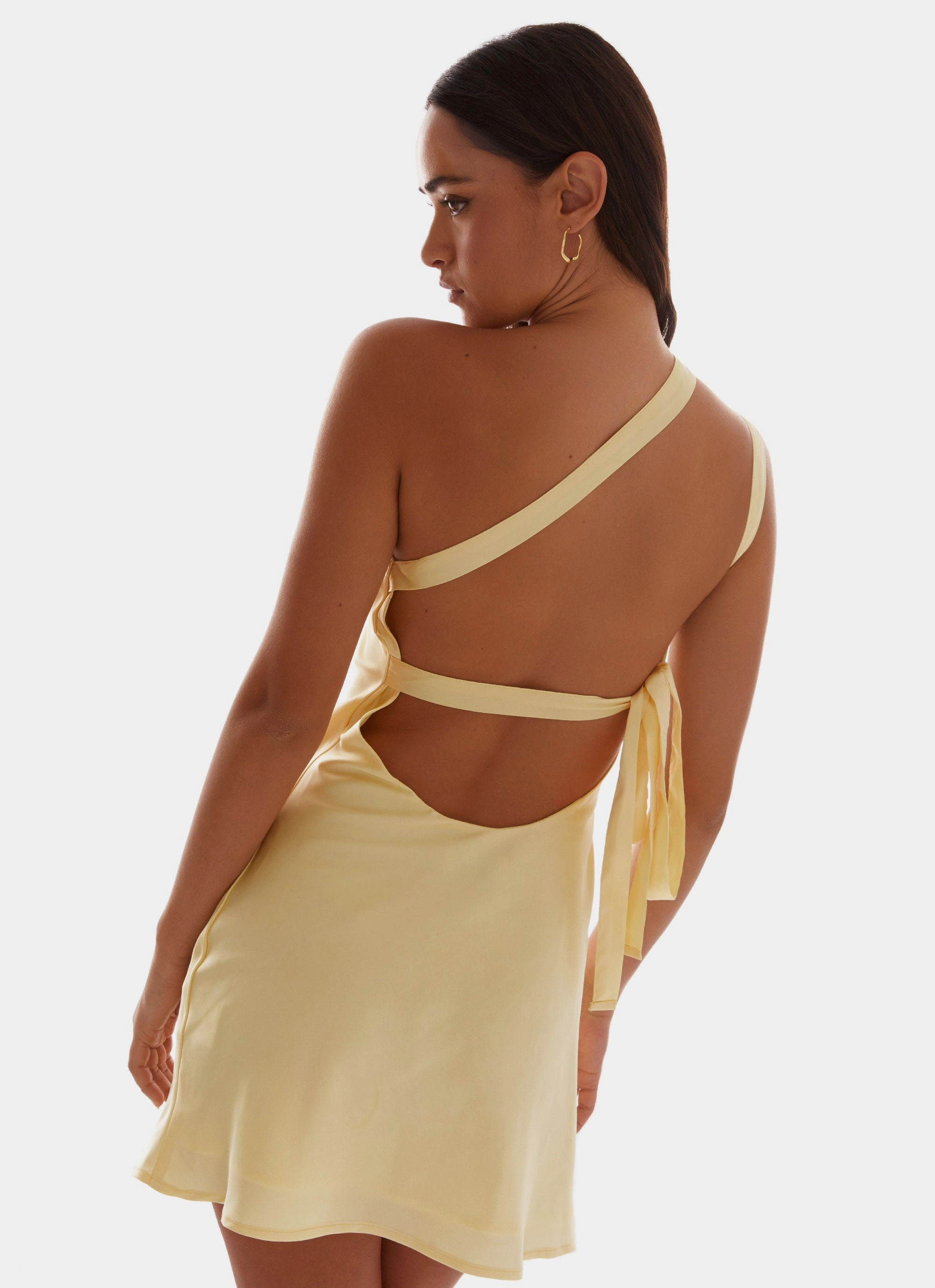 Lights Out Mini Dress - Yellow Textured Surface Fitted Base