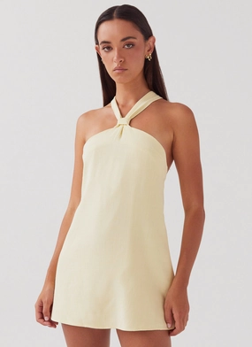 Keira Linen Mini Dress - Lemon Bold Structure Perfect Proportion
