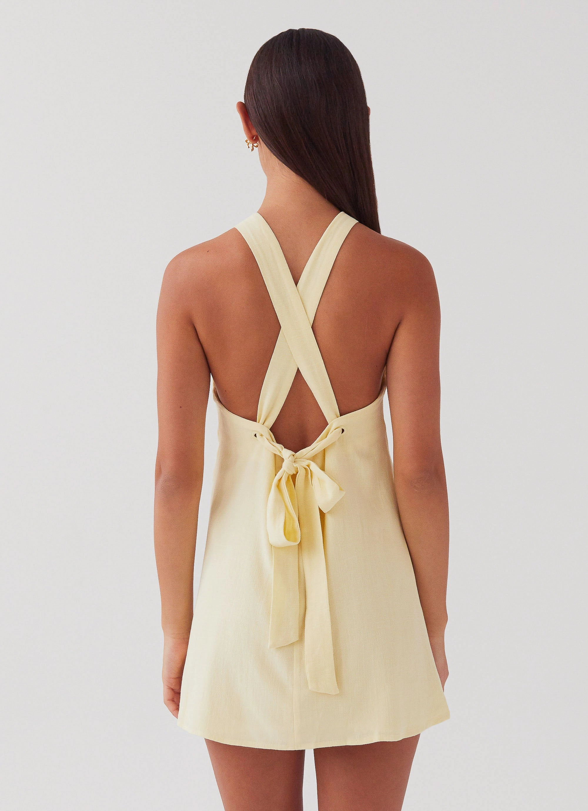 Keira Linen Mini Dress - Lemon Soft Weave