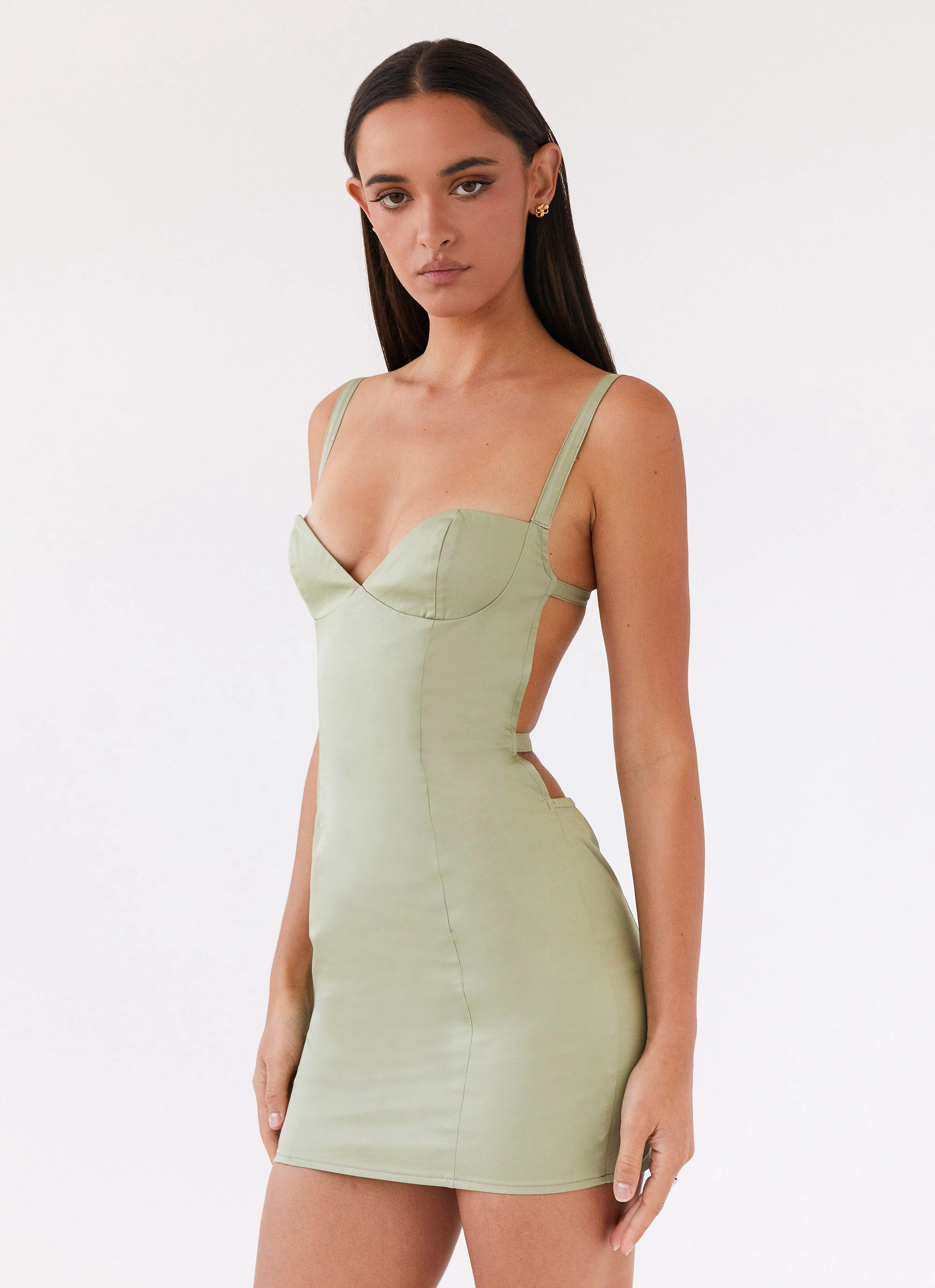 Raw-Hem Naomi Backless Mini Dress - Sage