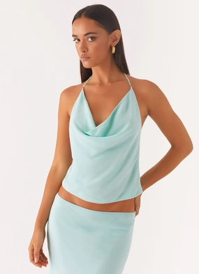 Another Life Halter Top - Pale Blue Flattering Style Fashionable Cut