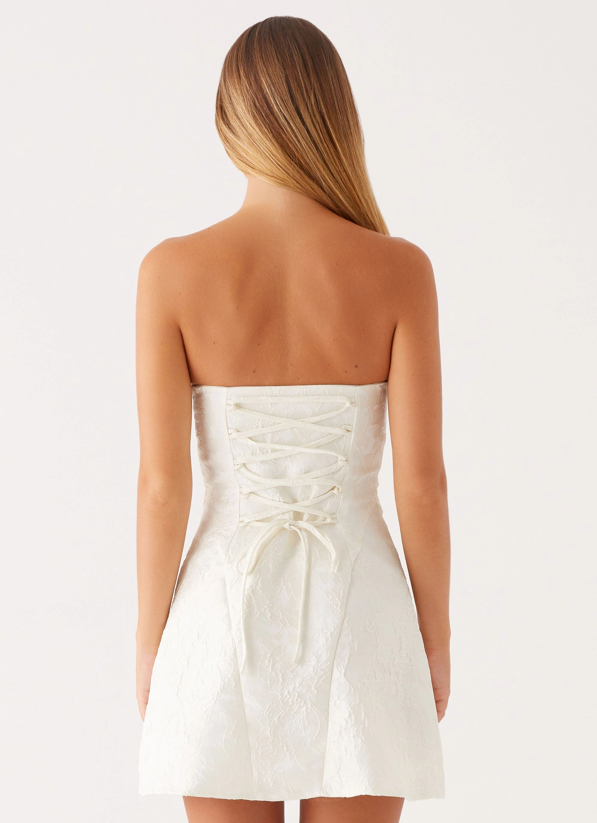 So Stylish Mini Dress - White Feminine off-the-shoulder gown Free Shape
