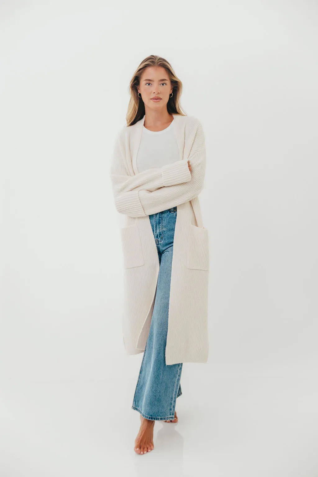 Rachel Longline Sweater Cardigan in Ecru Fresh Season