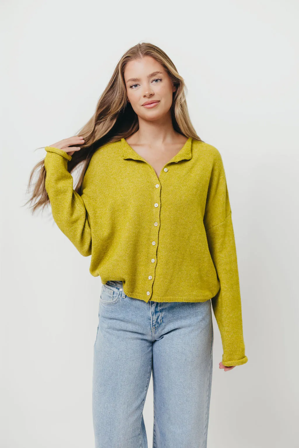 No Fuss Fresh Layer Piper Cardigan in Dijon Yellow