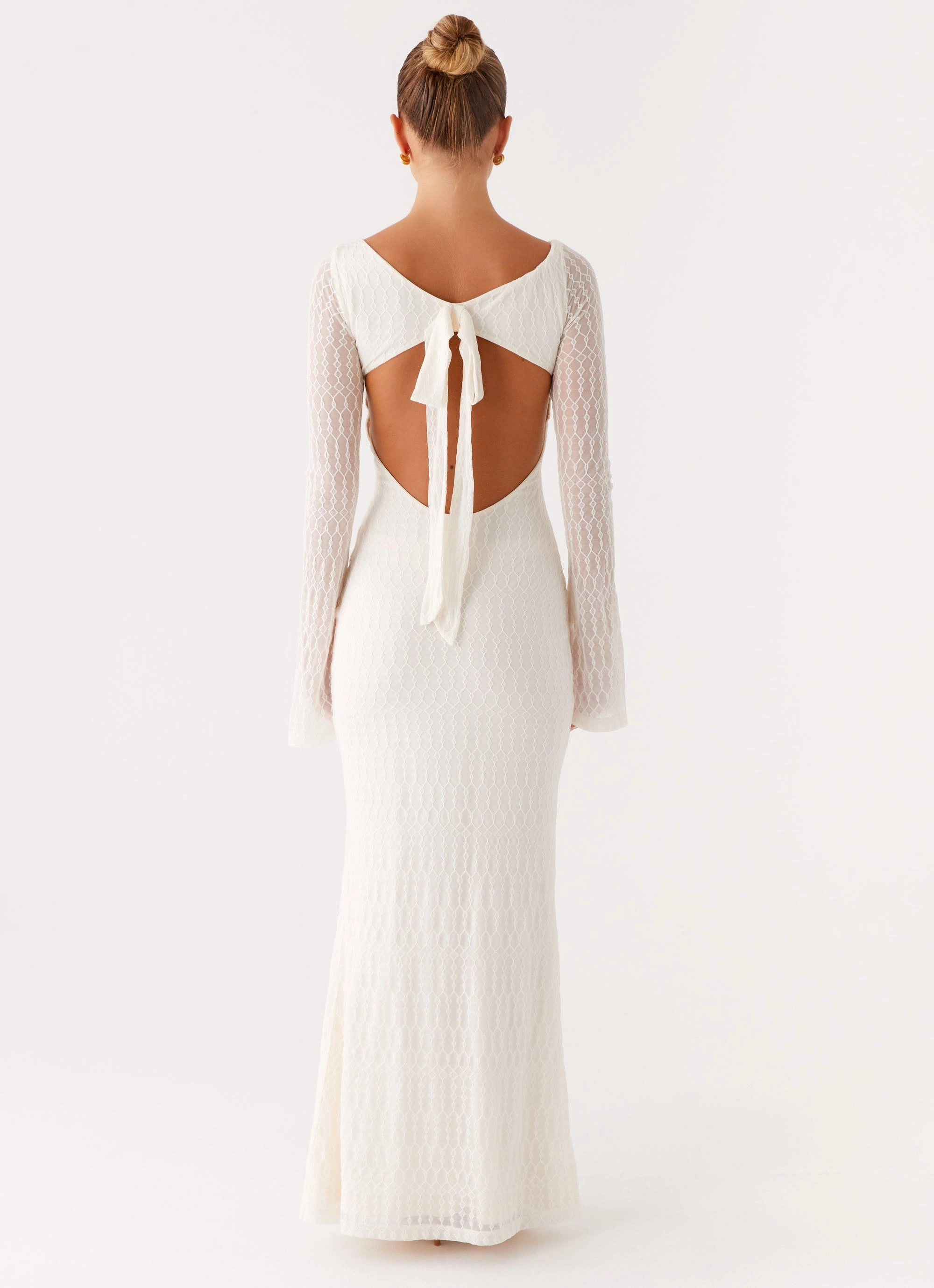 Daily Style Polite Color Ethereal Long Sleeve Maxi Dress - Ivory
