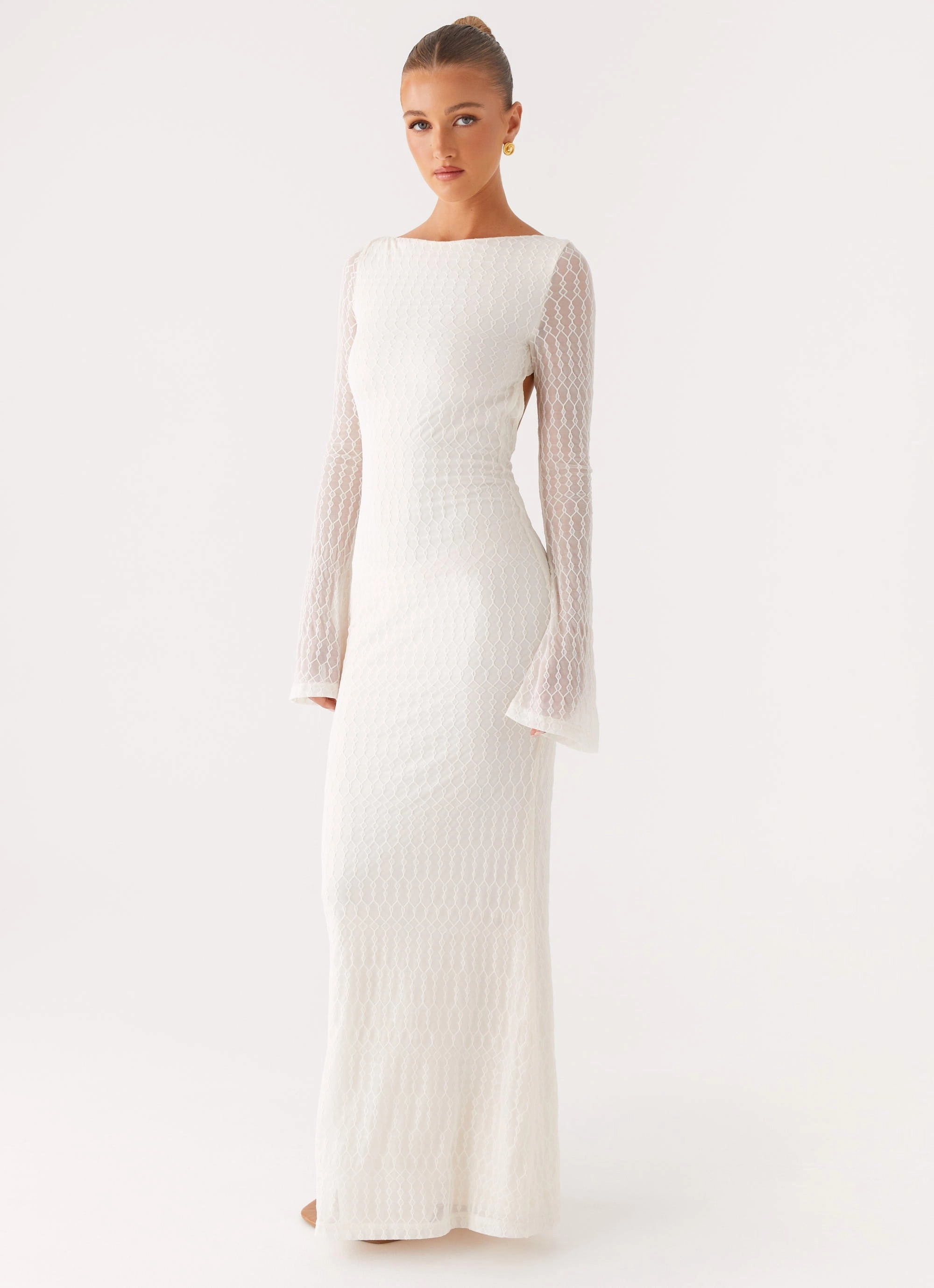 Snag-Resistant Ethereal Long Sleeve Maxi Dress - Ivory