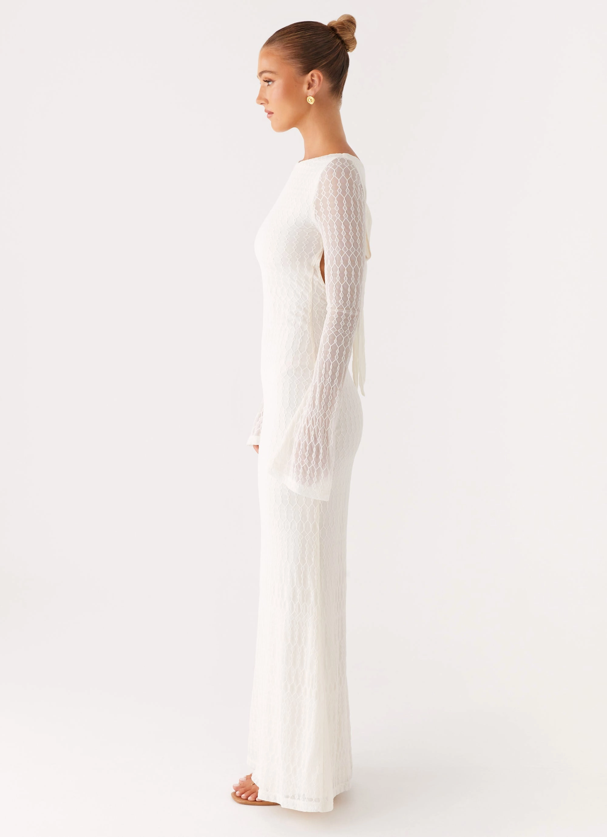 Day To Night Work-Ready Look Ethereal Long Sleeve Maxi Dress - Ivory