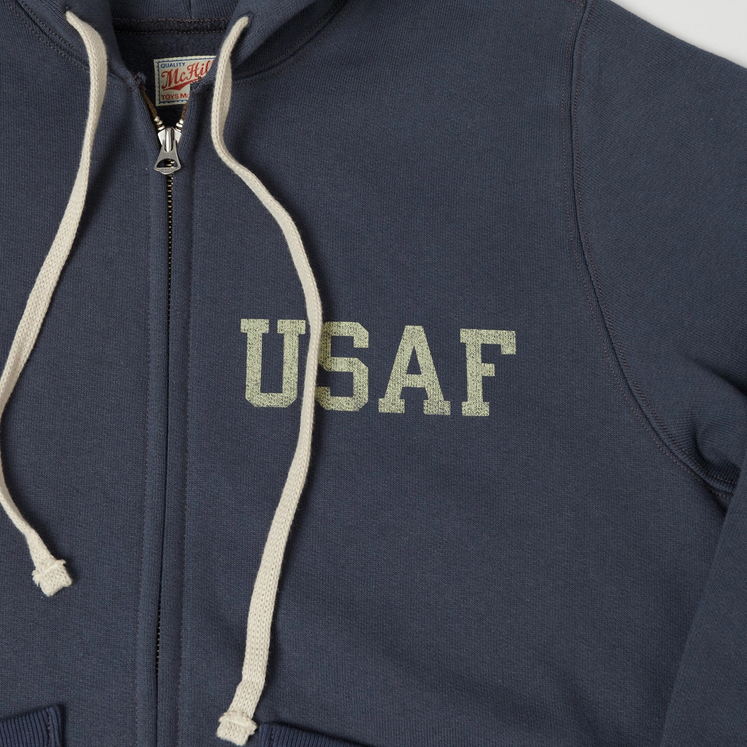 TOYS McCOY U.S.A.F Print Zip Through Hoodie - Navy Grey team wear product mountain style allure