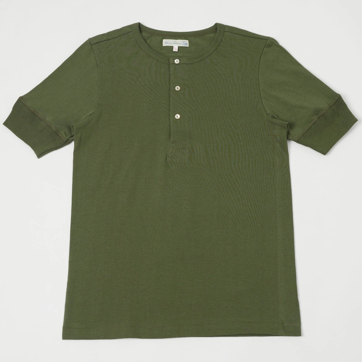 Merz b. Schwanen 207 Short Sleeve Henley - Army Green Colorfast Material