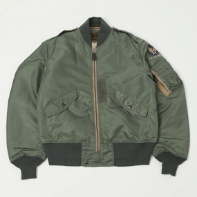 Interchangeable Collar System Adjustable Hem Buzz Rickson's L-2B 'Skyline' Light Weight Flight Jacket - Olive