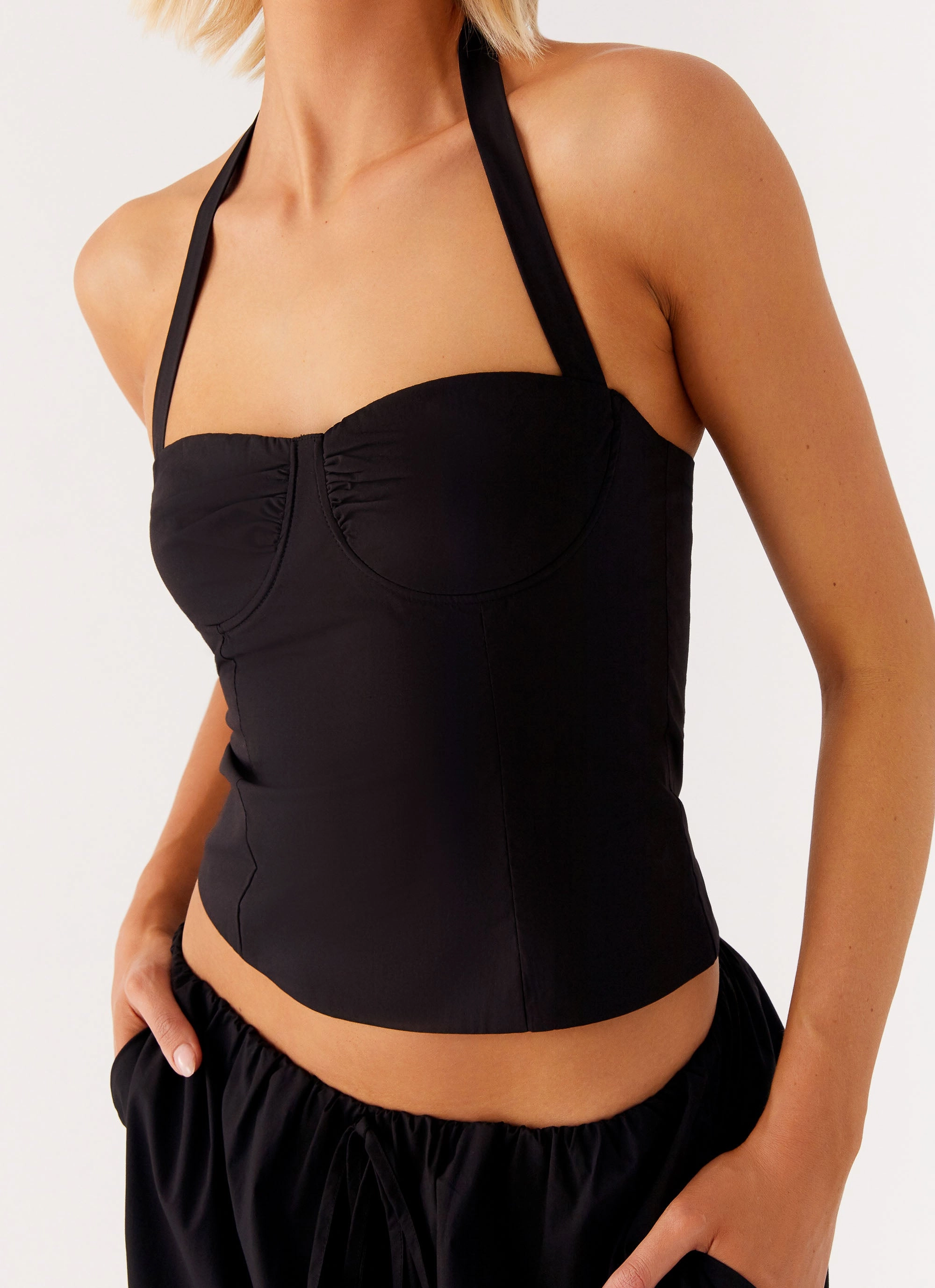 Cheryl Bustier Halter Top - Black Chill Moment Playful-Detail