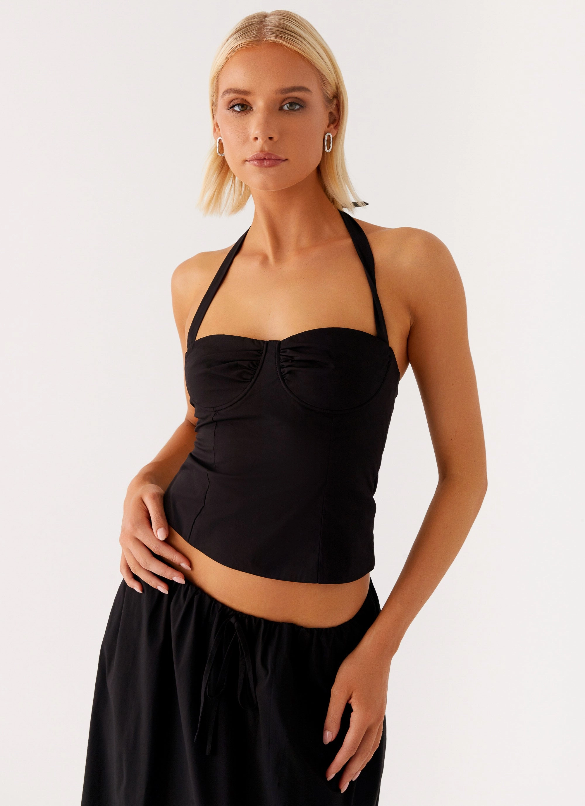 Cheryl Bustier Halter Top - Black Minimal Aesthetic