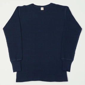Simple Comfort DoubleLayeredCollar Warehouse & Co 5911 Waffle Knit Thermal T-Shirt - Indigo