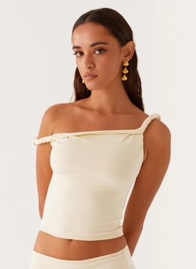 Solace Soul Twist Shoulder Top - Yellow Flattering Look Wear Perfect For Any Occasion