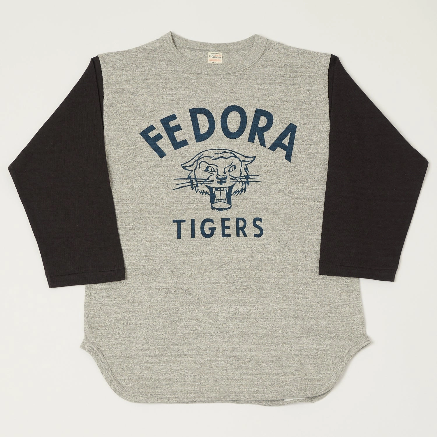 Warehouse & Co 4800 'Fedora Tigers'  Baseball T-Shirt - Heather Grey/Black Collared Timeless casual wear