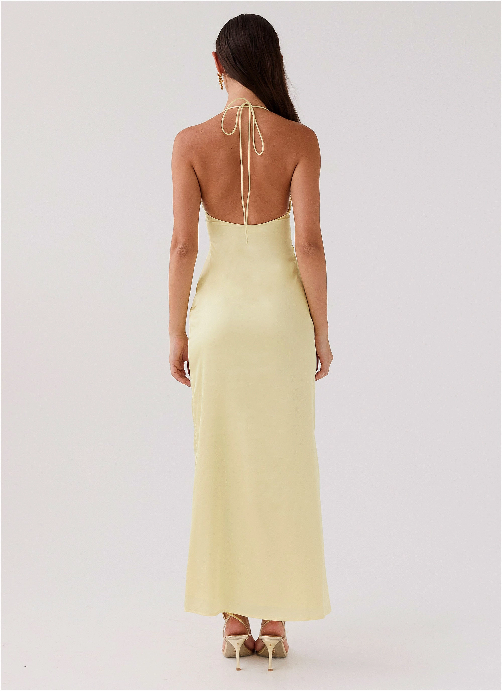 Lunch Date Casual and Stylish Dream Sight Lace Satin Maxi Dress - Lemon
