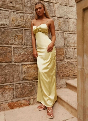 Dream Sight Lace Satin Maxi Dress - Lemon Cool Comfort All-season