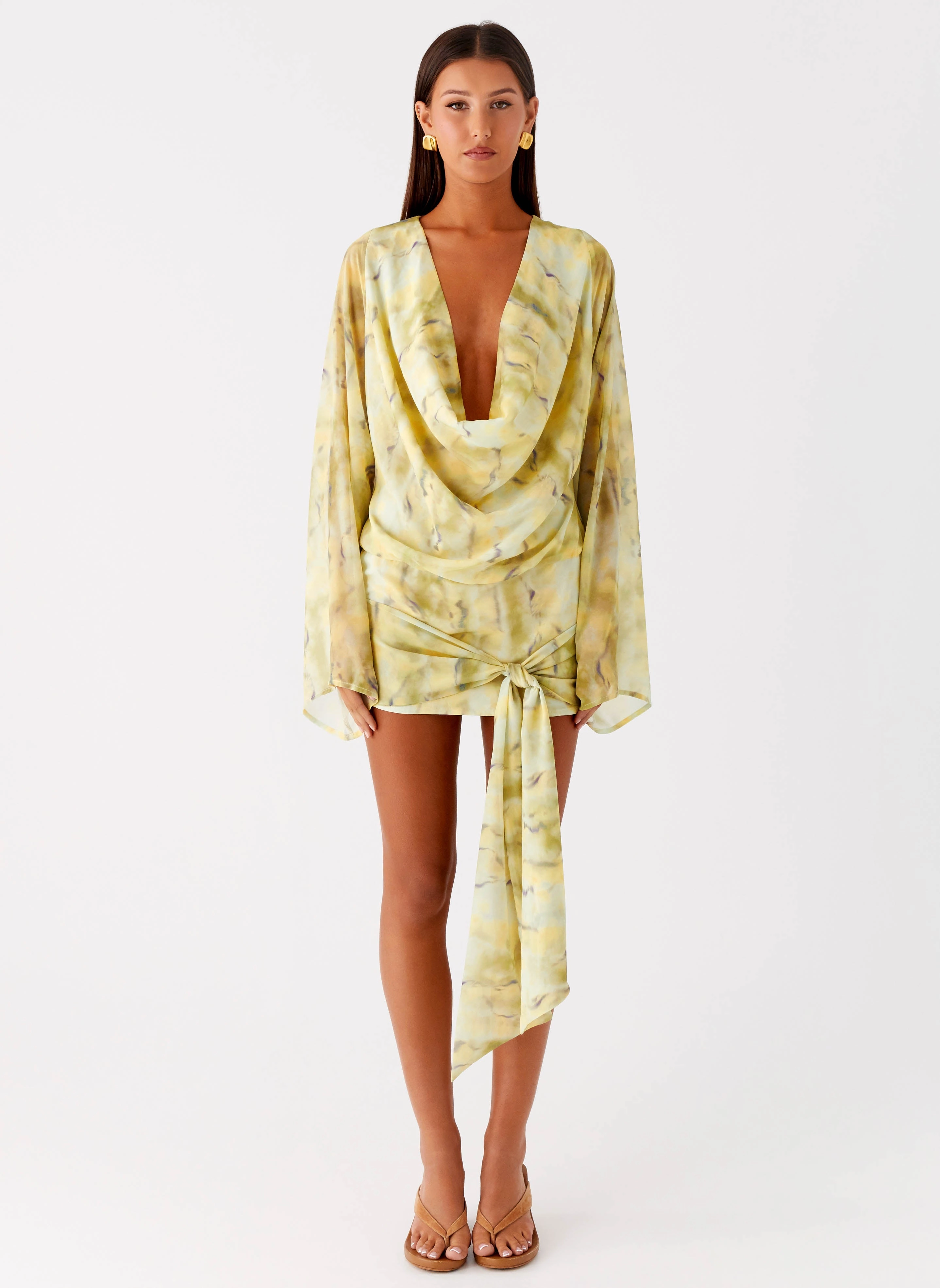 Evening Ready Sorrel Long Sleeve Mini Dress - Yellow Tie Dye