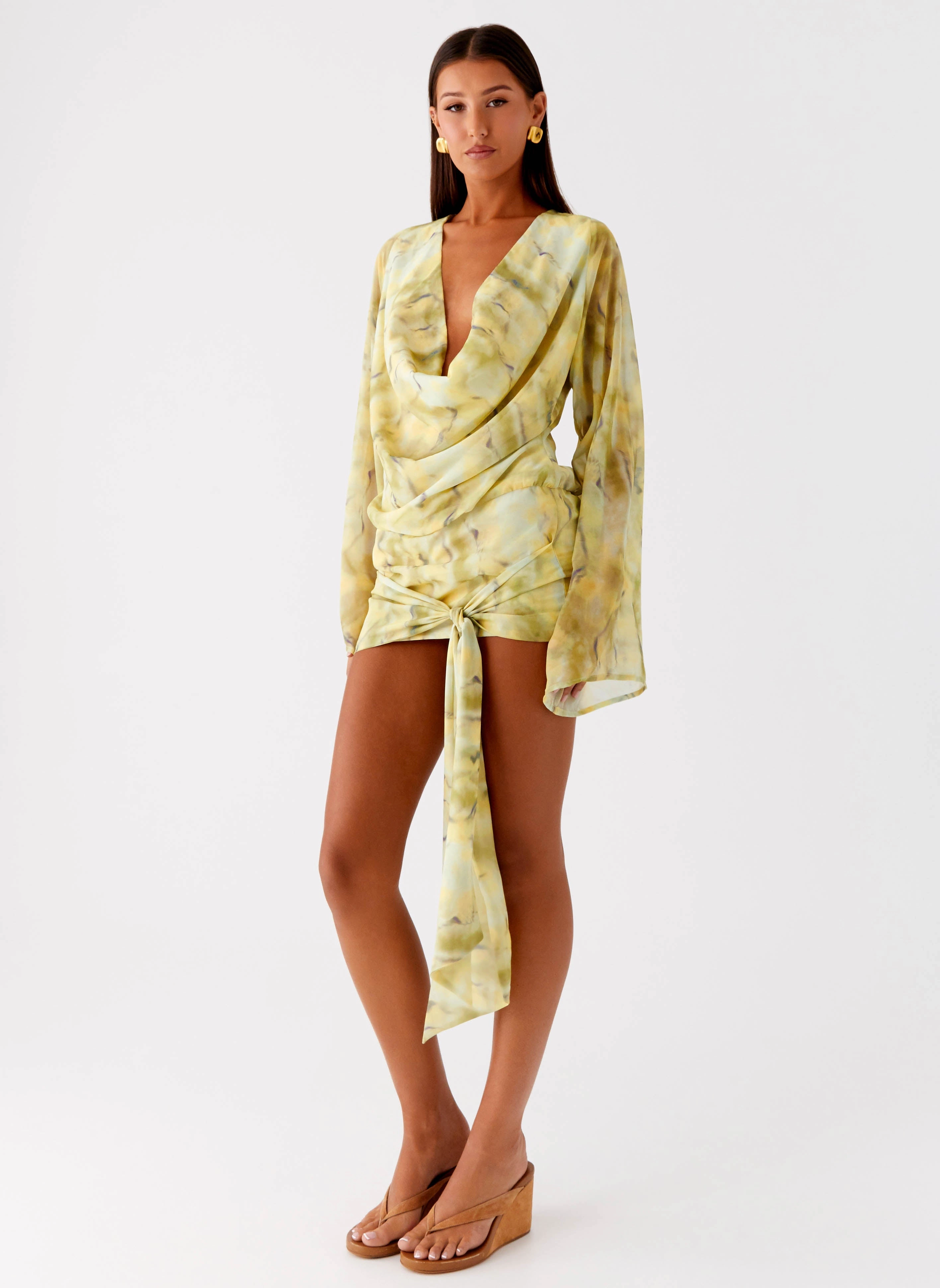 Sorrel Long Sleeve Mini Dress - Yellow Tie Dye Lightweight Layer