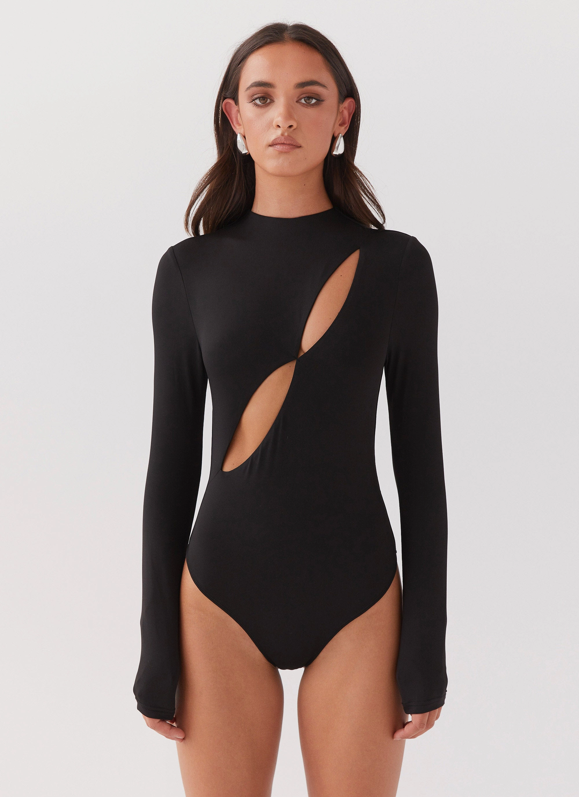 Special Affair Long Sleeve Bodysuit - Black Flattering Style Fit Bold-Color
