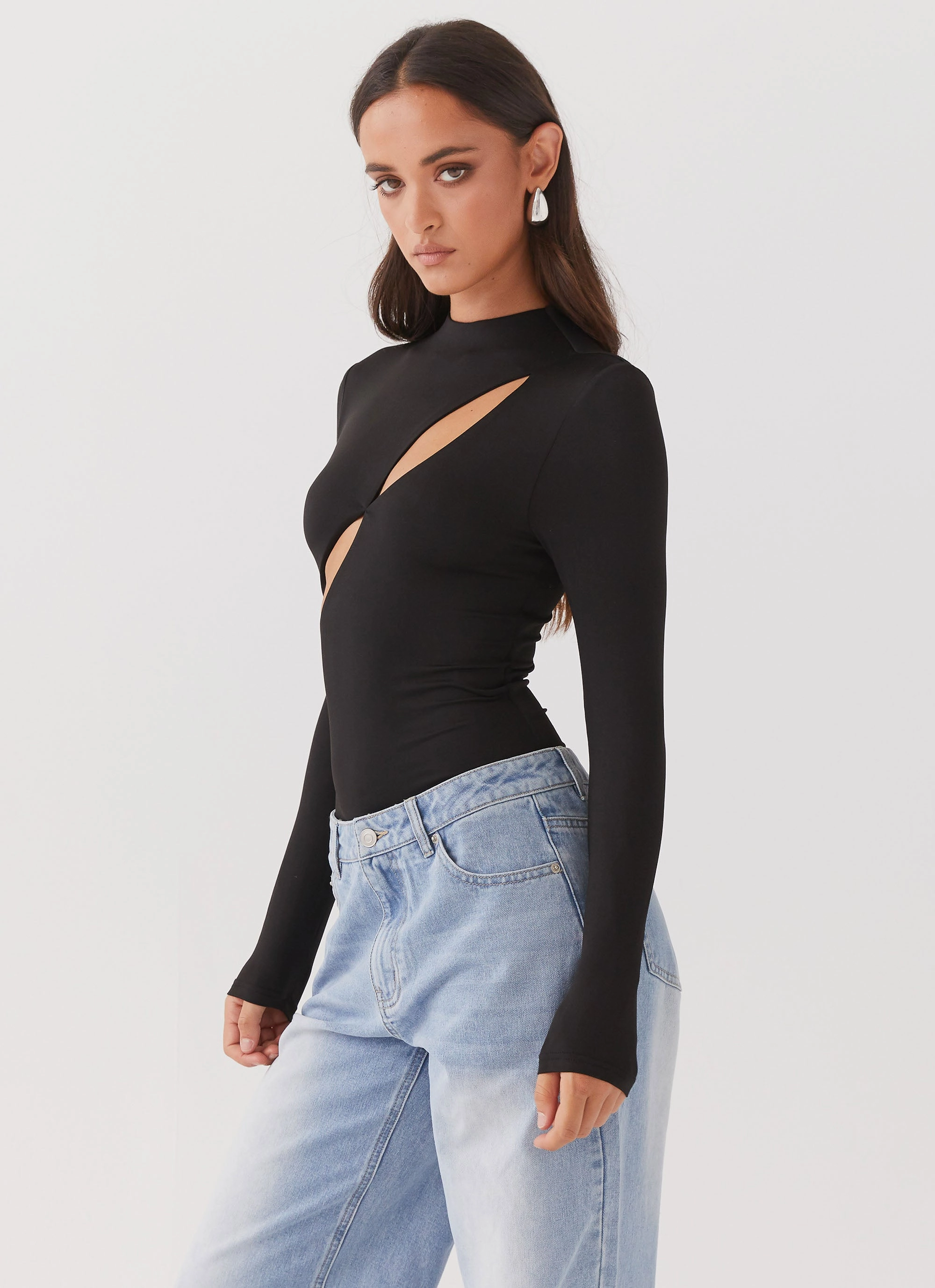 Versatile Touch Trendy Comfort Special Affair Long Sleeve Bodysuit - Black