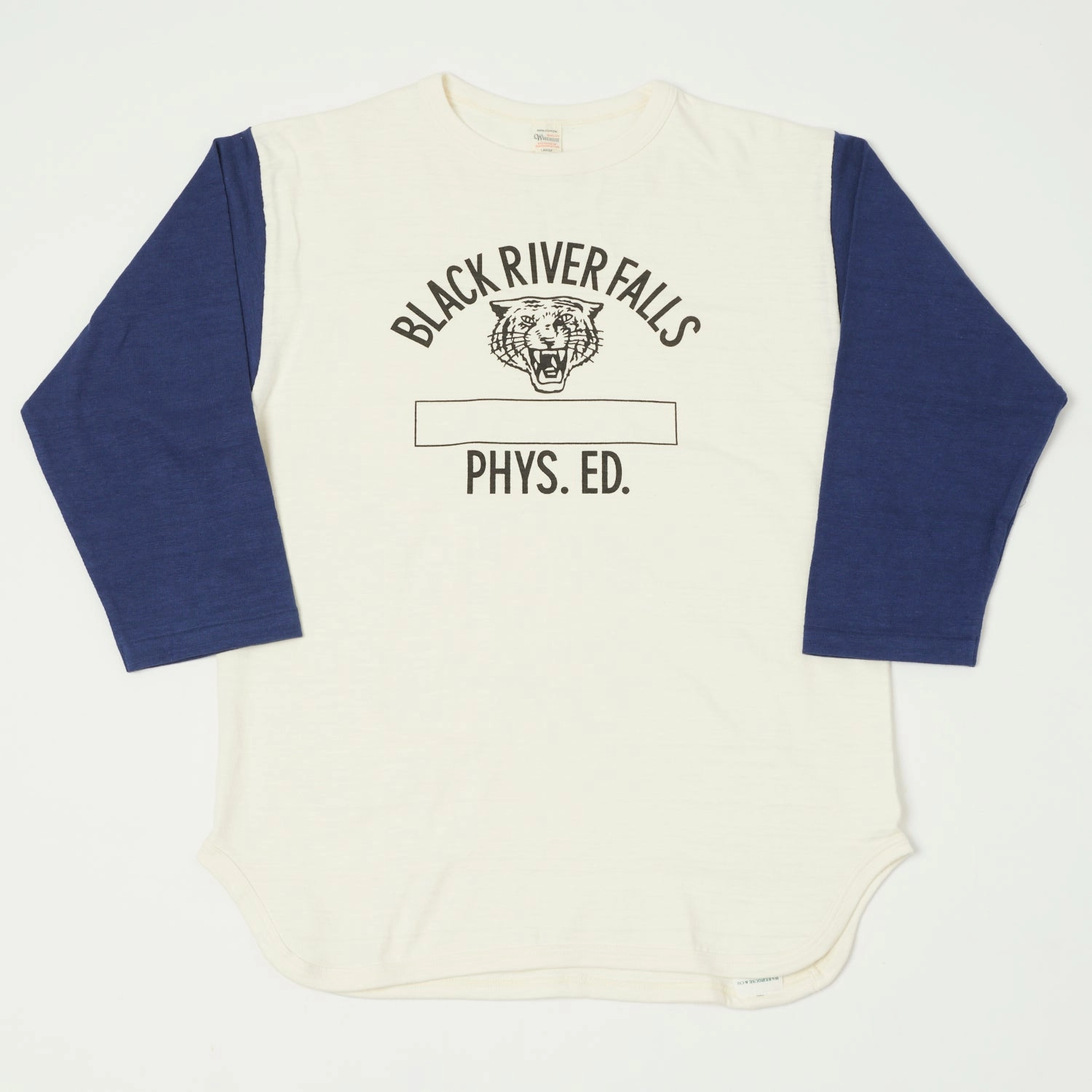 Warehouse & Co 'Black River Tigers' 4800 Baseball T-Shirt - Cream/Navy short sleeved