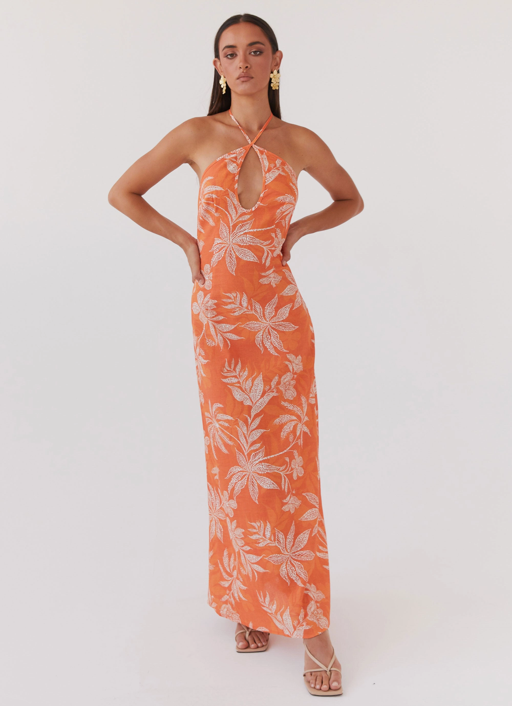 Keliegh Linen Maxi Dress - Tropic Sunset Bloom Soft Front Ruffle