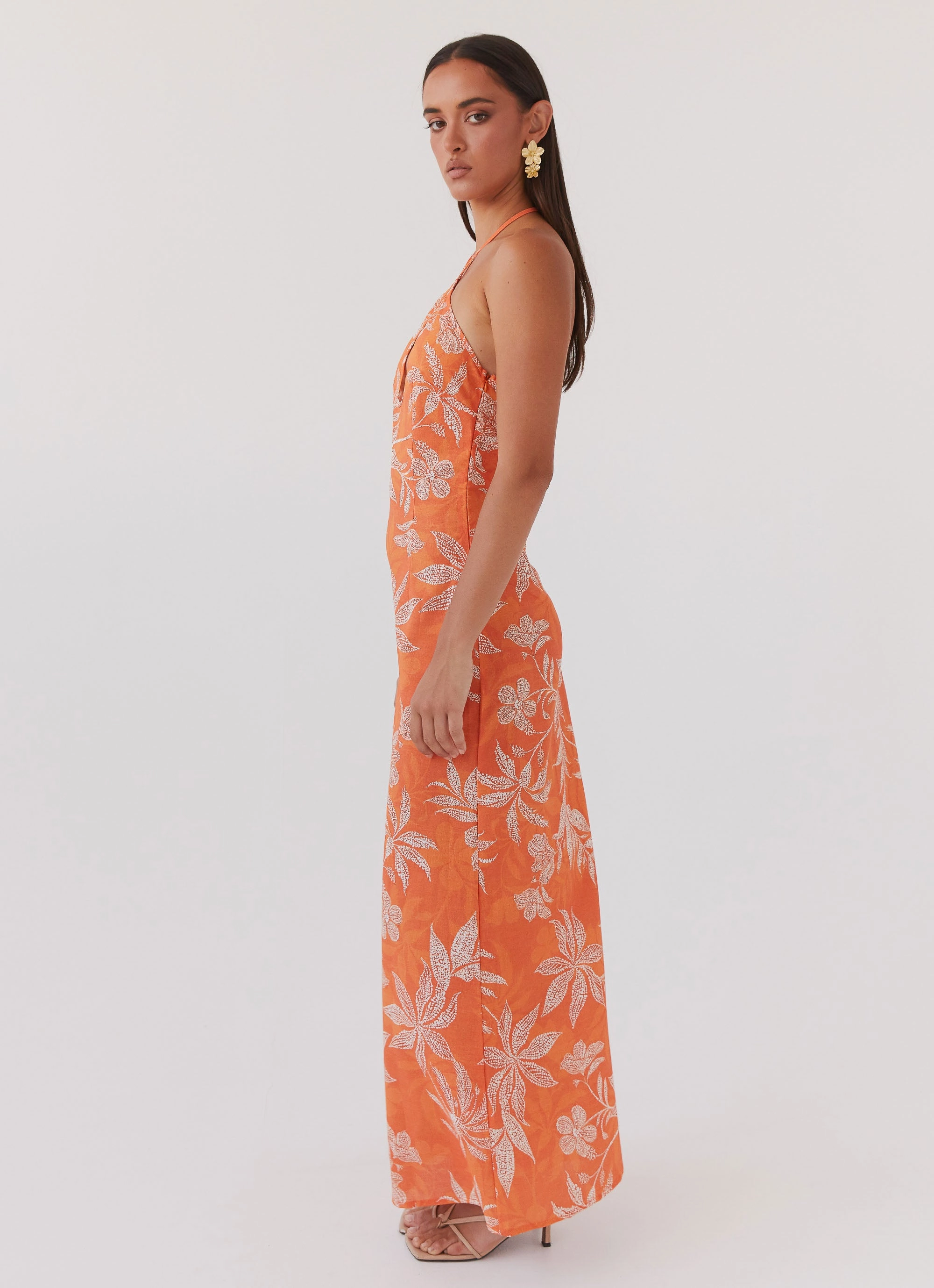 Soft Tone Nature Bloom Keliegh Linen Maxi Dress - Tropic Sunset