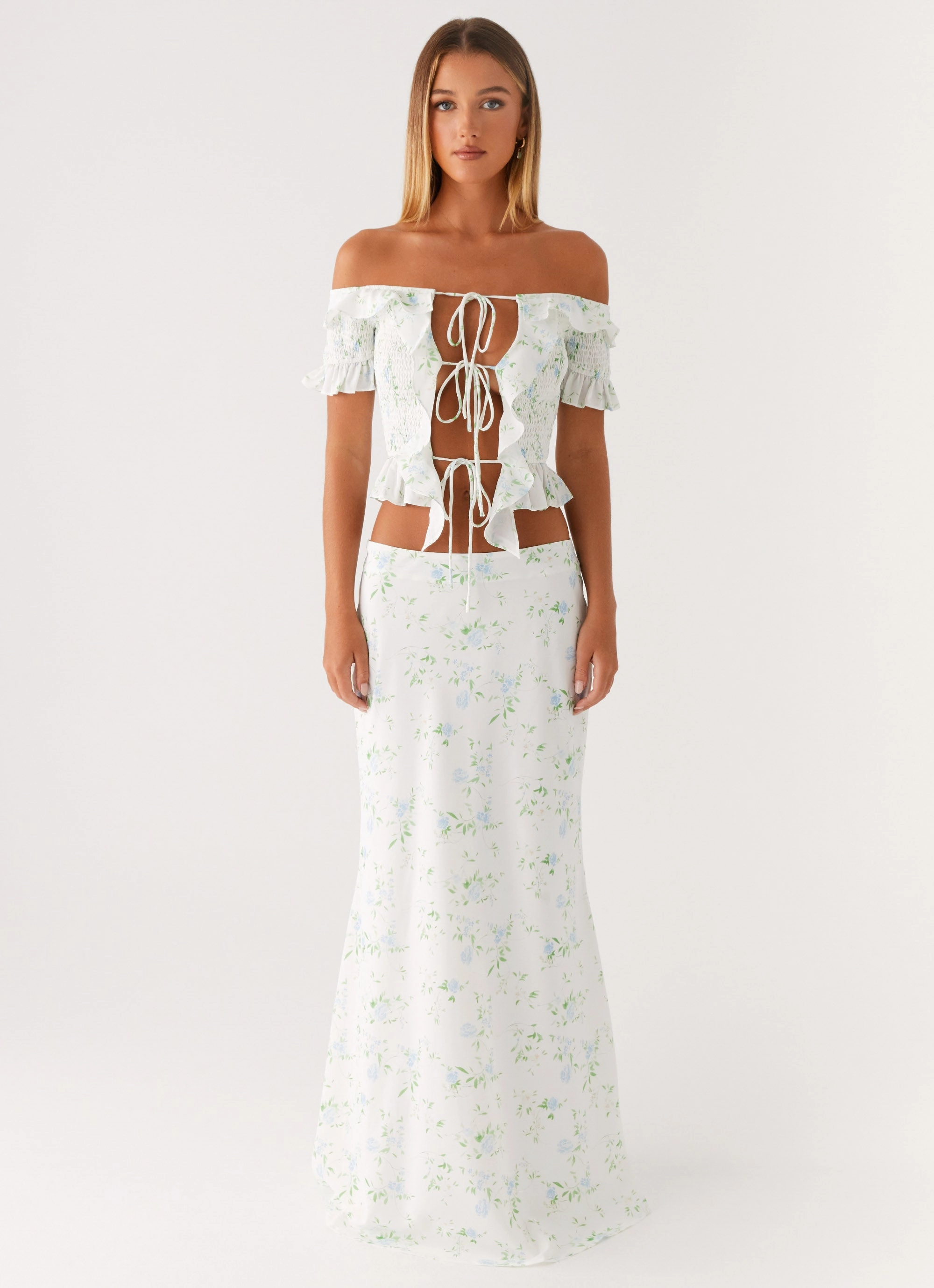 Winter Wrap Ruffle Detail Star Girl Maxi Skirt - Vintage Ditsy Floral