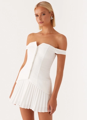 Twisted Skies Off Shoulder Mini Dress - Off White Body Confidence