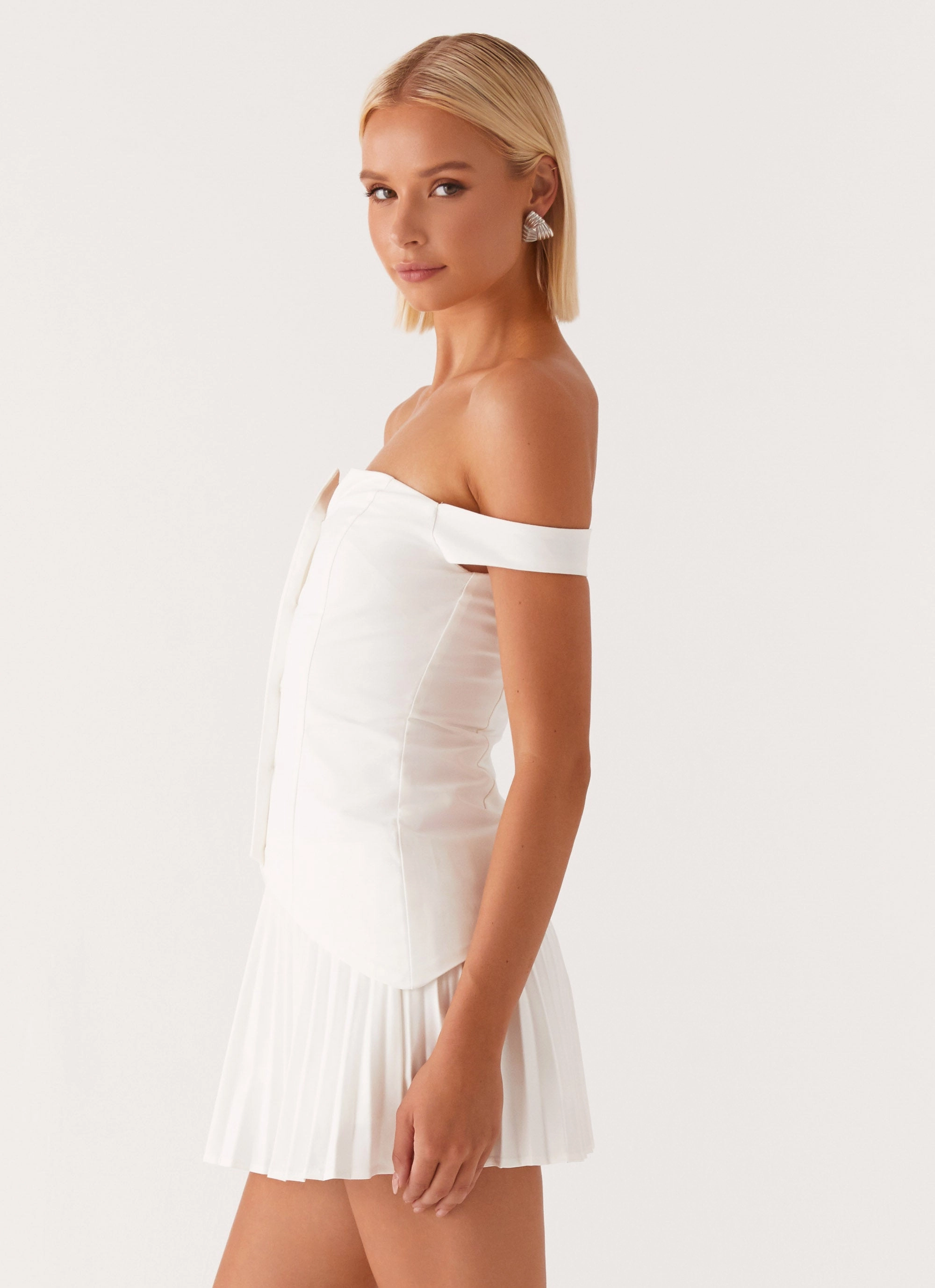 Date-Night Twisted Skies Off Shoulder Mini Dress - Off White