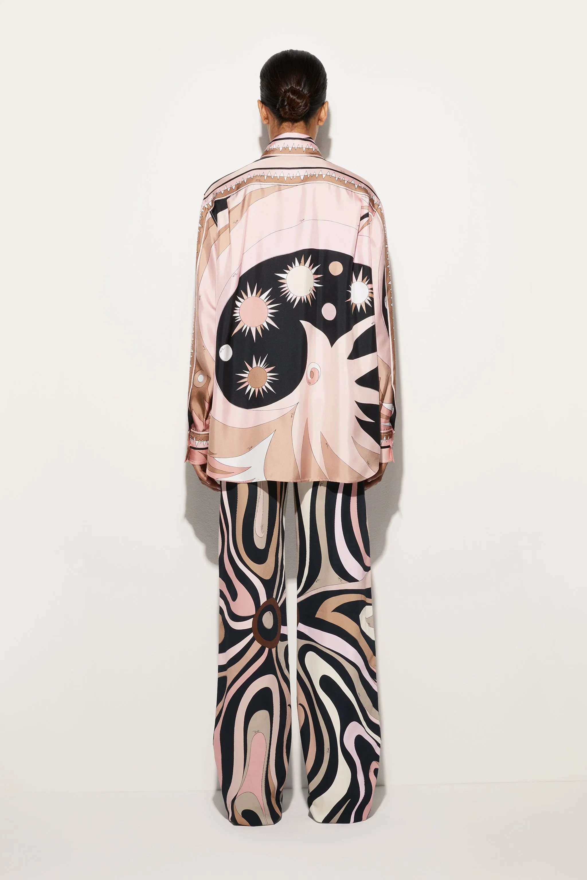 Sheer Panel Stella Print Silk Oversized Shirt