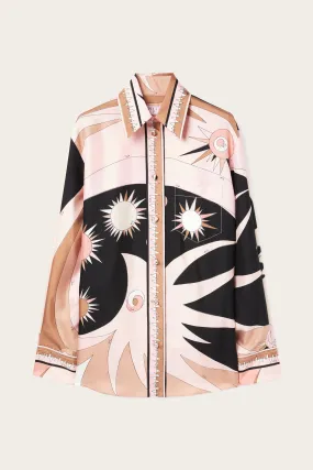 Stella Print Silk Oversized Shirt Short Sleeve Slim Silhouette